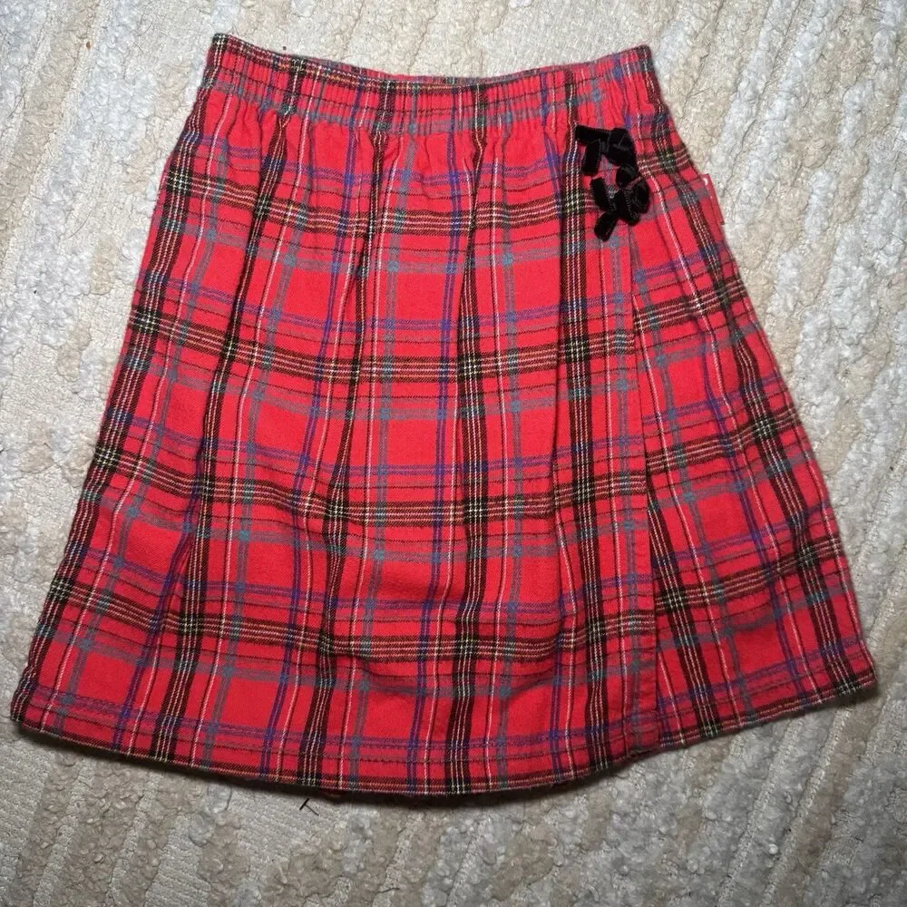 VTG 90s OshKosh Bgosh Girls 3pc Holiday Set Velvet Vest Plaid Skort Blouse 6X